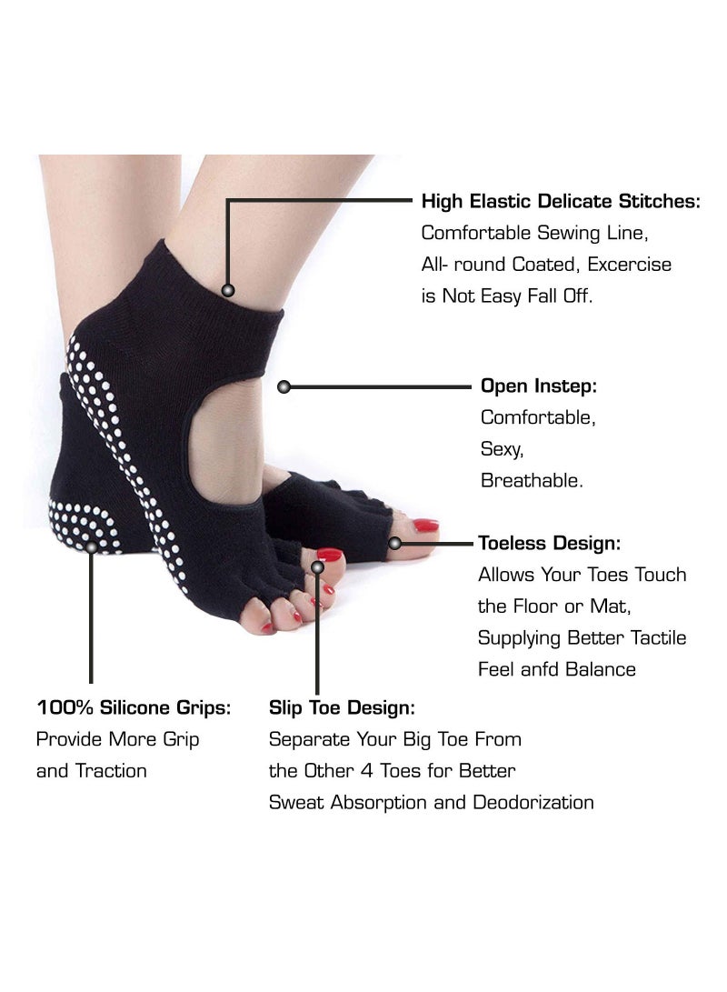 اسم المحتوى ناريلا 5 أزواج من جوارب اليوجا لسجادة اليوغا للتمارين الرياضية غير القابلة للانزلاق ، لجوارب بيلاتيس بدون أصابع ومضادة للانزلاق ومثبتة - اللياقة البدنية والرقص والباري والباليه والهوائي مقاس واحد يناسب الجمي - Image 3