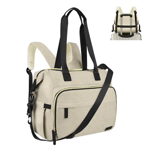 Pripher Diaper Backpack for Mom Dad, Mommy Travel Diaper Tote with Shoulder Strap, Hospital Bag, Weekender Baby Bag for Mom (Beige) - Image 1