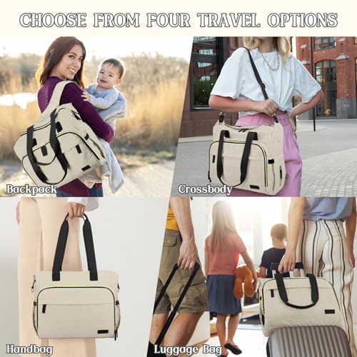 Pripher Diaper Backpack for Mom Dad, Mommy Travel Diaper Tote with Shoulder Strap, Hospital Bag, Weekender Baby Bag for Mom (Beige) - Image 2