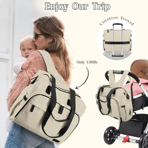 Pripher Diaper Backpack for Mom Dad, Mommy Travel Diaper Tote with Shoulder Strap, Hospital Bag, Weekender Baby Bag for Mom (Beige) - Image 3