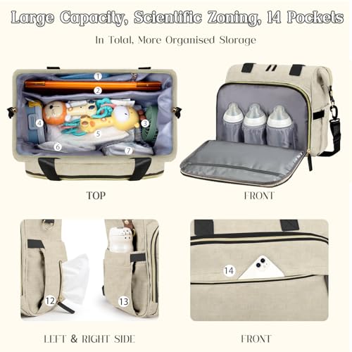 Pripher Diaper Backpack for Mom Dad, Mommy Travel Diaper Tote with Shoulder Strap, Hospital Bag, Weekender Baby Bag for Mom (Beige) - Image 4