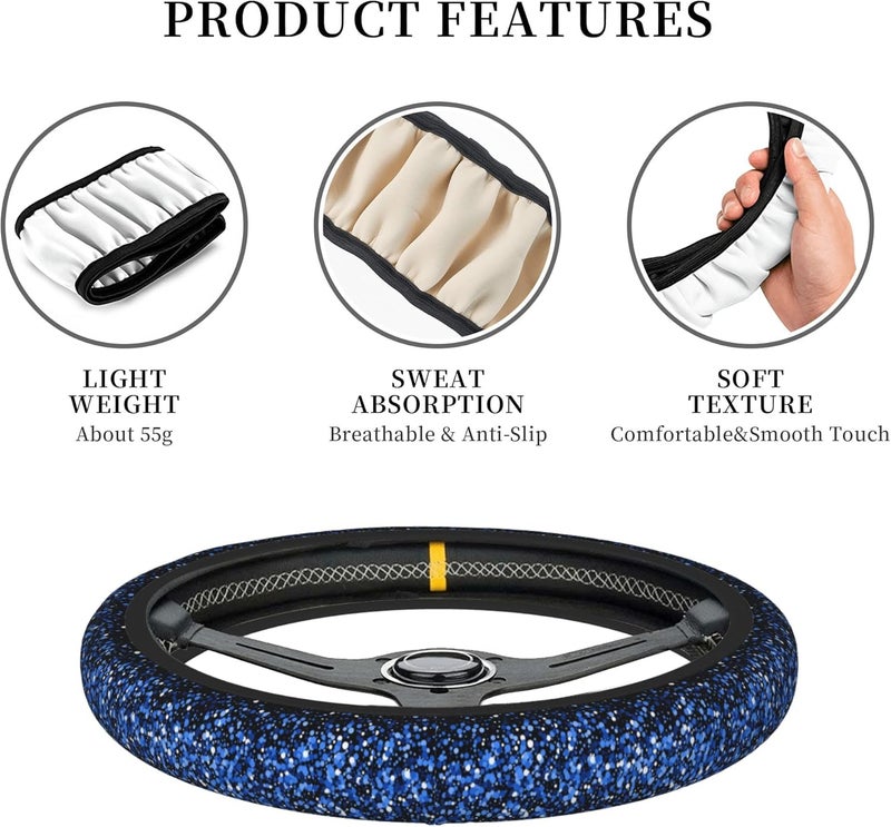 THOEWONG Twinkling Blue Stars in The Night Sky Car Steering Wheel Cover Black Anti-Slip Durable Steering Wheel Protection Universal 15 Inch - Image 4