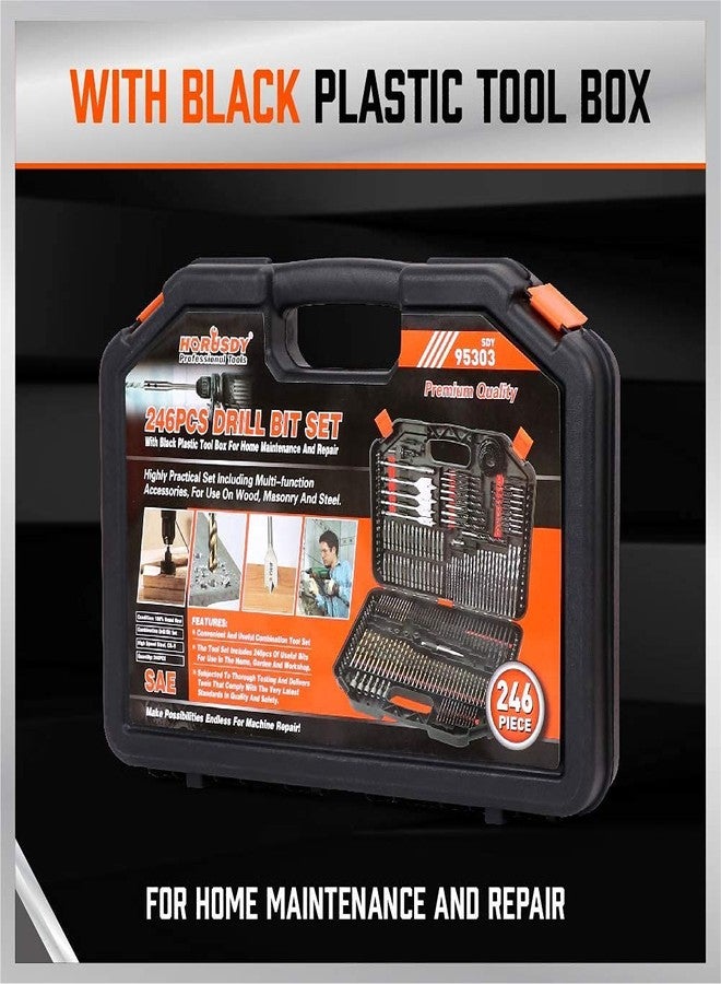 SEDY Ultimate Drill Bit Set - 246 PCS Comprehensive Premium Quality Drill Bits Kit for Wood Metal Cement Drilling & Screw Driving, Full Combo Kit Assorted in Organized Carrying Case, Reinforced Packaging - Image 3