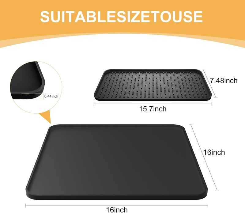 وسادة قهوة من السيليكون، مقاس 16'' x 16''، مزودة بوسادة لتجفيف الأطباق قابلة للفصل، مناسبة لأسطح المطابخ. تتناسب مع ملحقات بار القهوة تحت ماكينة القهوة وإبريق القهوة وآلة الإسبريسو ورف الأطباق. - Image 4