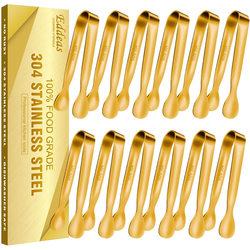 EDDEAS 12 PCS Small Serving Tongs 43 Mini Gold Tongs Gold Kitchen Tongs for Serving Food Coffee Bar Tea Party Desserts Party and Ice Bucket