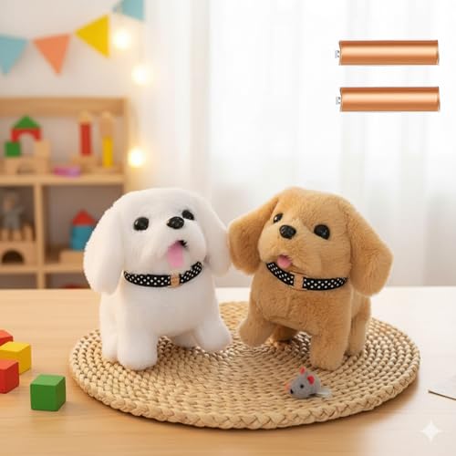GITGRNTH (2 Pcs White + Brown Walking Talking Dog Toy Jumping, Nose Twitch, Barking & Voice Repeat, Battery Operated Walking Talking Dog Toy with Sound for Girls & Boys & Kids & Toddlers - Image 1