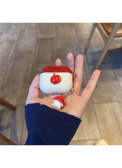 Japanese And Korean Ins Red Three-dimensional For Apple Airpods4/3 Headphone Protective Case 2pro Second And Third Generation New-Color:Red Three-dimensional For Apple Earphone Cover Shell + Mushroom Pendant-Applicable Models:Airpods Pro
