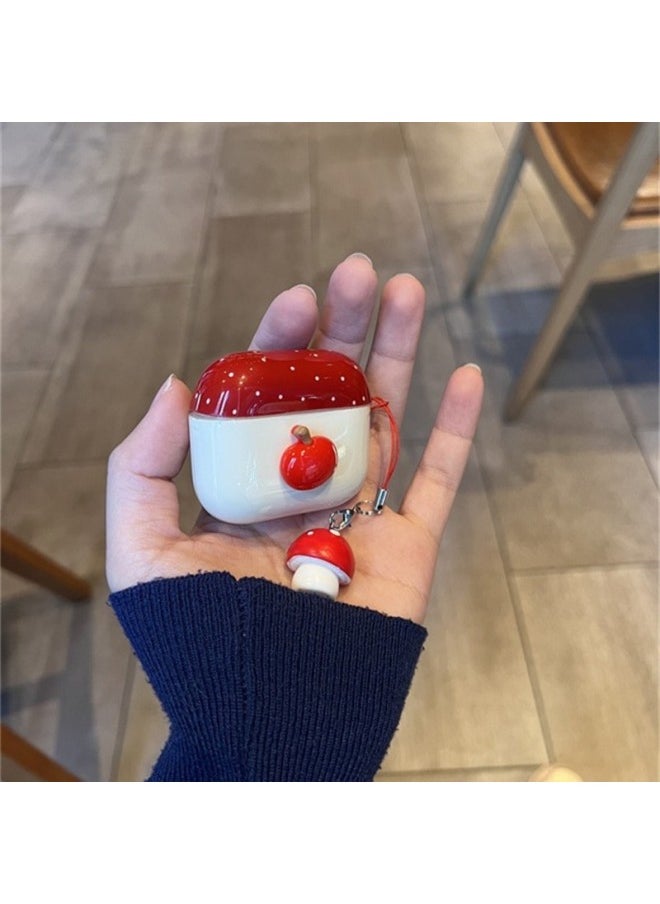 Generic - Japanese And Korean Ins Red Three-dimensional For Apple Airpods4/3 Headphone Protective Case 2pro Second And Third Generation New-Color:Red Three-dimensional For Apple Earphone Cover Shell + Mushroom Pendant-Applicable Models:Airpods Pro - Image 1