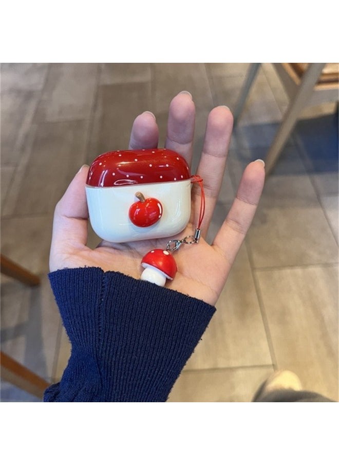 Generic - Japanese And Korean Ins Red Three-dimensional For Apple Airpods4/3 Headphone Protective Case 2pro Second And Third Generation New-Color:Red Three-dimensional For Apple Earphone Cover Shell + Mushroom Pendant-Applicable Models:Airpods Pro - Image 1