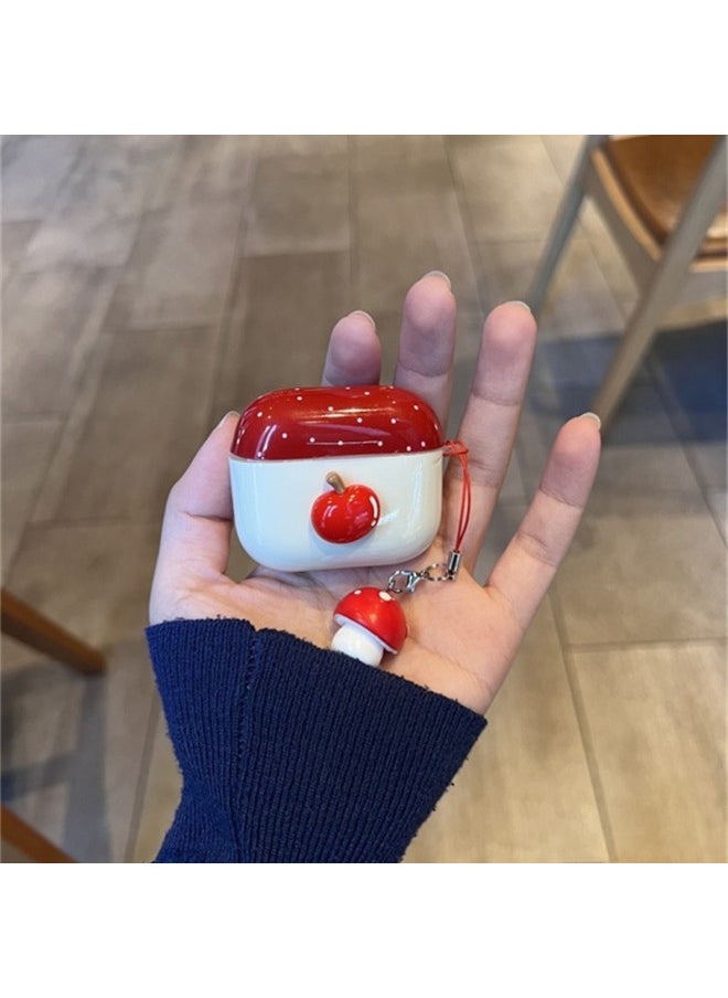 Generic - Japanese And Korean Ins Red Three-dimensional For Apple Airpods4/3 Headphone Protective Case 2pro Second And Third Generation New-Color:Red Three-dimensional For Apple Earphone Cover Shell + Mushroom Pendant-Applicable Models:Airpods Pro - Image 1
