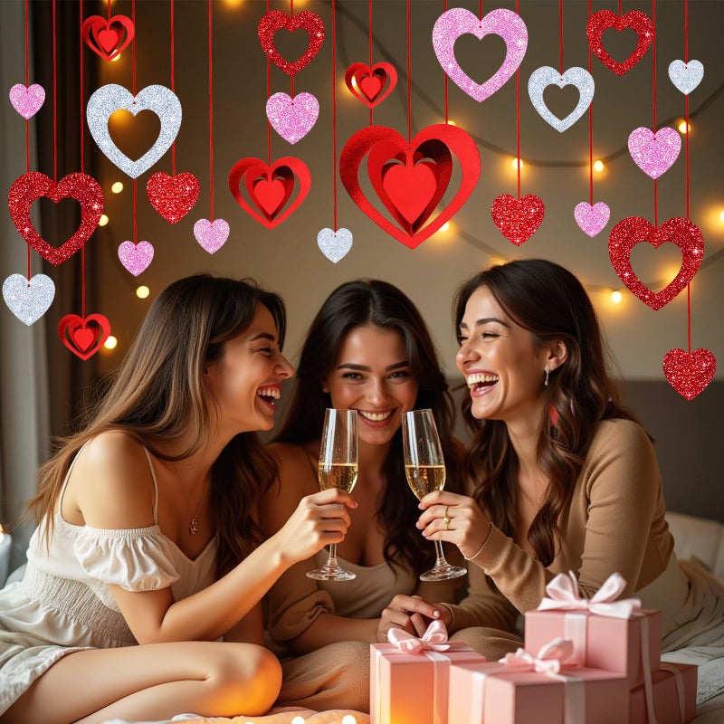 BOARDFEB Romantic Valentine's Hanging Decor, Hanging Heart Ornaments 38 Pcs Heart Ceiling Decorations with Ribbons for Parties Wedding Anniversary Birthday - Image 4
