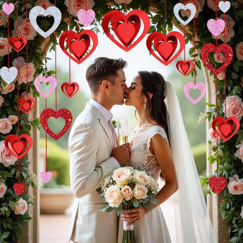 BOARDFEB Romantic Valentine's Hanging Decor, Hanging Heart Ornaments 38 Pcs Heart Ceiling Decorations with Ribbons for Parties Wedding Anniversary Birthday - Image 3