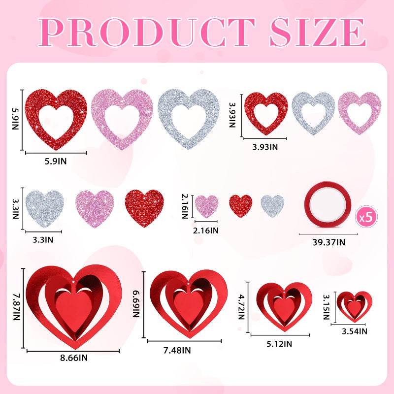 BOARDFEB Romantic Valentine's Hanging Decor, Hanging Heart Ornaments 38 Pcs Heart Ceiling Decorations with Ribbons for Parties Wedding Anniversary Birthday - Image 2