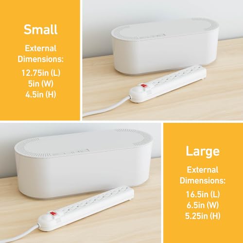 D-Line Cable Management Box, Power Strip Holder, Floor Outlet Hiders, Desk Cord Organizer, Cover TV Wires, Wire Storage – 16.5 in (Length) x 6.5in (Width) x 5.25in (Height) - Large, White - Image 4