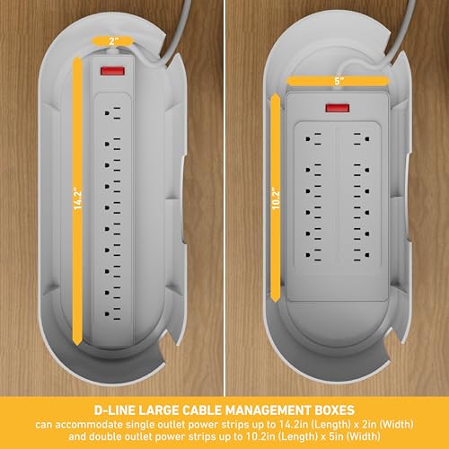 D-Line Cable Management Box, Power Strip Holder, Floor Outlet Hiders, Desk Cord Organizer, Cover TV Wires, Wire Storage – 16.5 in (Length) x 6.5in (Width) x 5.25in (Height) - Large, White - Image 3