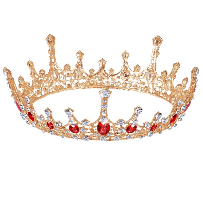 Frcolor Queen Crowns, Rhinestone Baroque Vintage Wedding Tiara and Crowns (Red) - Image 1