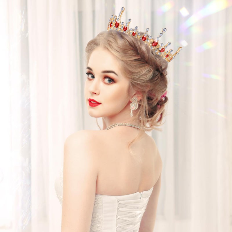 Frcolor Queen Crowns, Rhinestone Baroque Vintage Wedding Tiara and Crowns (Red) - Image 3