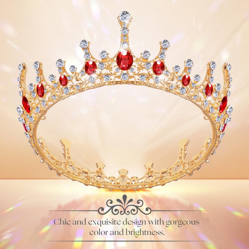 Frcolor Queen Crowns, Rhinestone Baroque Vintage Wedding Tiara and Crowns (Red) - Image 5