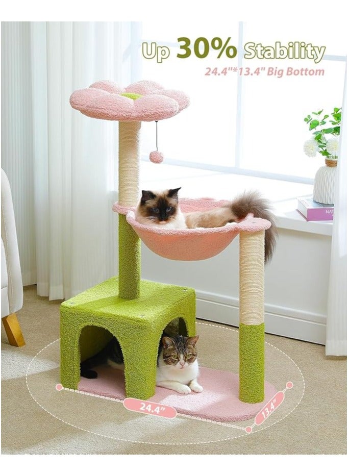 Alissa Flower Cat Tree with Large Metal Frame Hammock, Cute Cat Tower with Sisal Scratching Posts for Small Indoor Cats, Cat Condo with Pink Top Perch for Kittens (Pink, Medium)  - Image 3