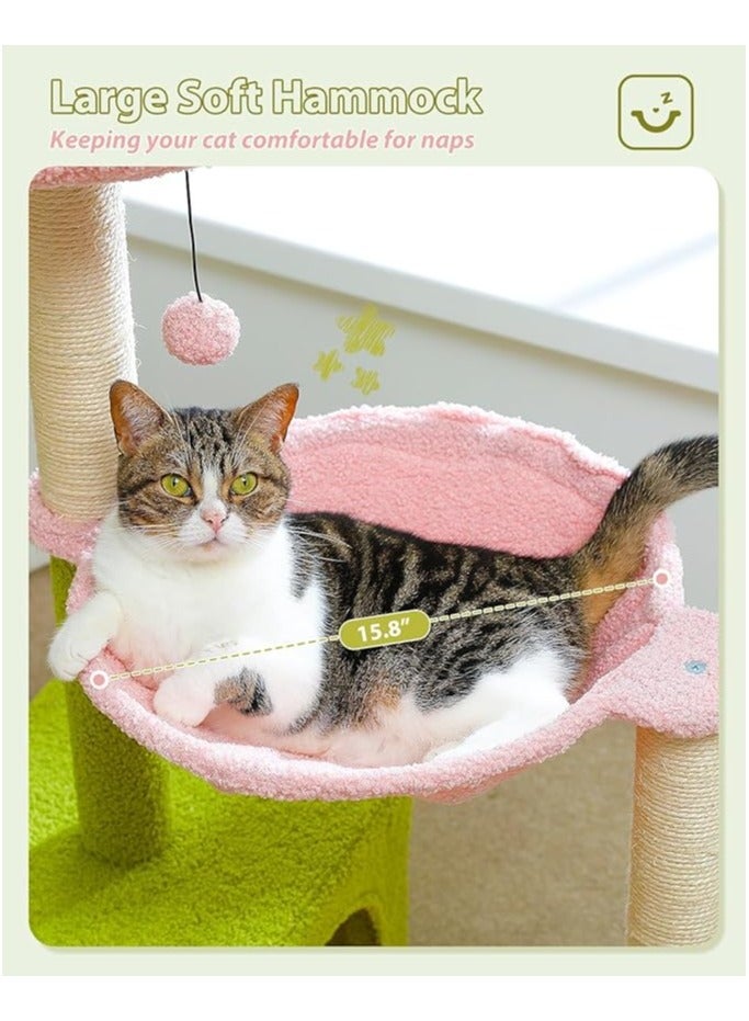 Alissa Flower Cat Tree with Large Metal Frame Hammock, Cute Cat Tower with Sisal Scratching Posts for Small Indoor Cats, Cat Condo with Pink Top Perch for Kittens (Pink, Medium)  - Image 4