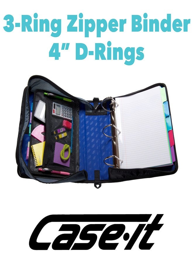 Case it King Size Mighty Zip Tab Binder, 3 Rings, 4" Capacity, 11 X 8.5, Blue - Image 2