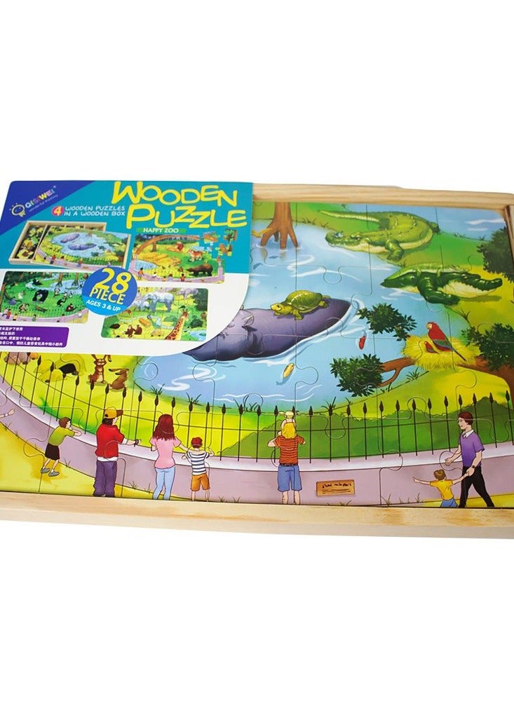 Qisiwei Wooden Puzzles in a Beautiful Wooden Box, a Fun and Entertaining Game to Develop the Child's Skills, Containing 28 pieces - Image 1