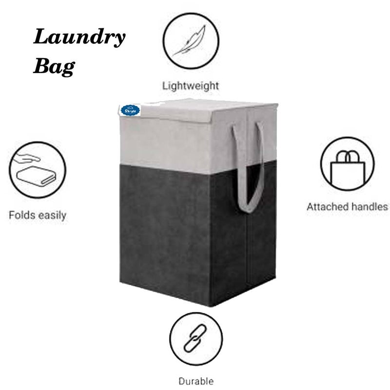 SKYLII 68 L Durable and Collapsible Foldable Laundry Basket with Handles and Lid for Clothes Toys GreyBlack - Image 4