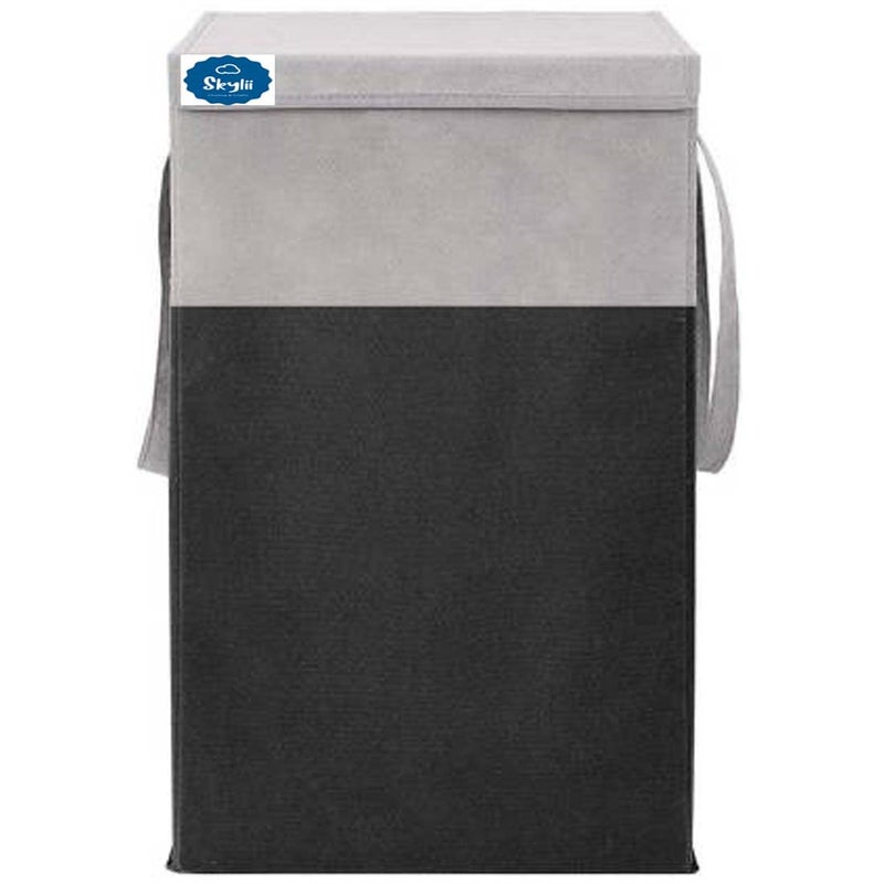 SKYLII 68 L Durable and Collapsible Foldable Laundry Basket with Handles and Lid for Clothes Toys GreyBlack - Image 1