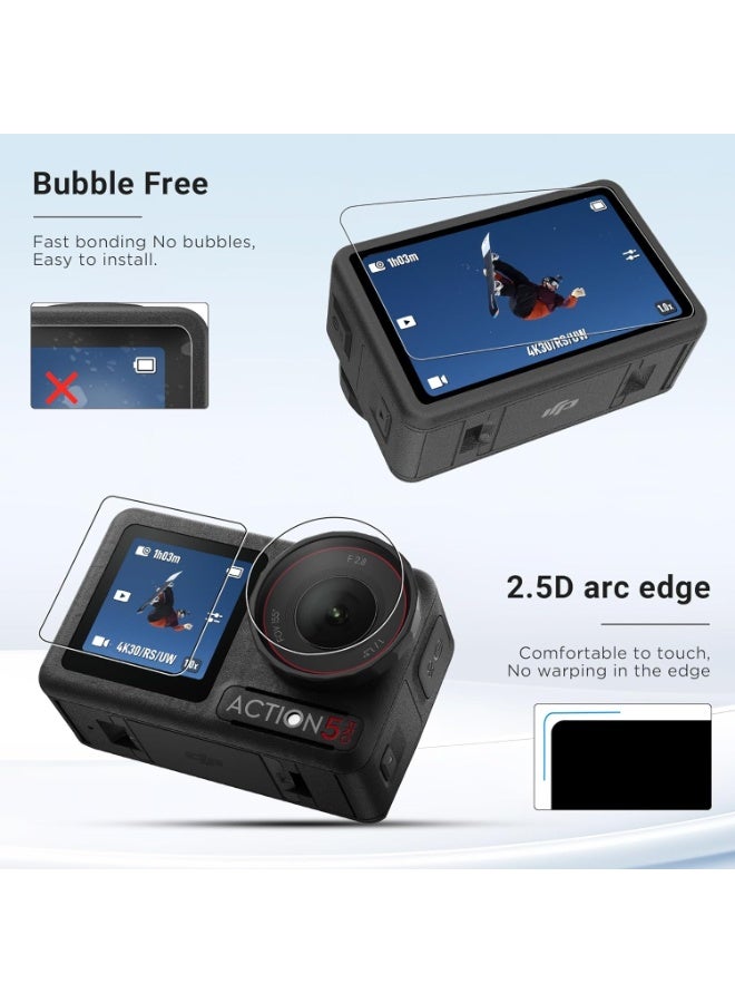 Screen Protector for DJI OSMO Action 5 Pro Camera, Osmo Action 5 Pro Lens Protector, Tempered Glass LCD Display Film, Silicone Lens Cap Cover, 0.3mm 9H Hardness Anti-Scratch Anti-Bubble (6+2 Pack) - Image 3