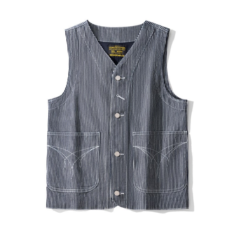 1 x 5 pcs OKONKWOVintage Canvas WABASH Striped Vest Classic Floral Denim Workwear Vest Amigo Gao Gao Casual Scene Tank Tops 4402 light stripes