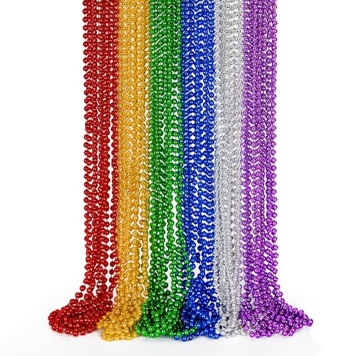 EOBOH Mardi Gras Beads 24PCS Metallic Colorful Bead Necklace Party Favors 6 Kinds of 33 Beaded Necklace Costume Women Men Stuff Festival Parade Throw Accessories for Wedding Birthday Celebrations - Image 1