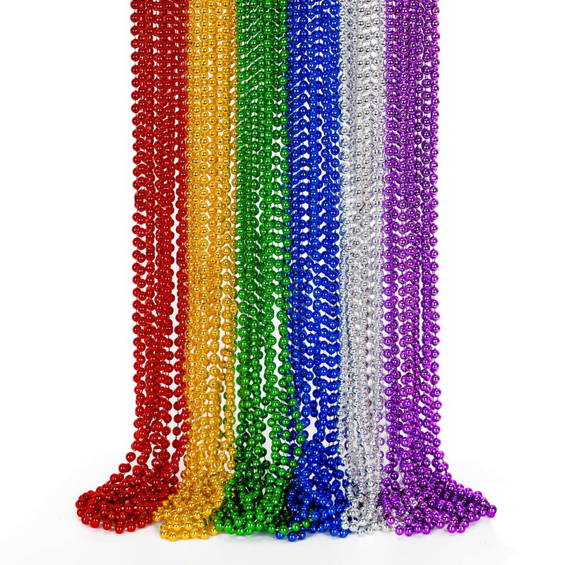 EOBOH Mardi Gras Beads 24PCS Metallic Colorful Bead Necklace Party Favors 6 Kinds of 33 Beaded Necklace Costume Women Men Stuff Festival Parade Throw Accessories for Wedding Birthday Celebrations - Image 3