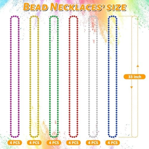 EOBOH Mardi Gras Beads 24PCS Metallic Colorful Bead Necklace Party Favors 6 Kinds of 33 Beaded Necklace Costume Women Men Stuff Festival Parade Throw Accessories for Wedding Birthday Celebrations - Image 5