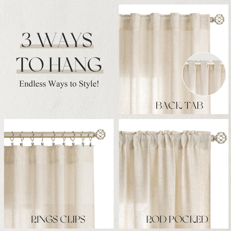 Jowels Flax Linen Beige Curtains 84 inches Long 2 Panel for Living Room Back Tab Pocket Drapes Semi Sheer Privacy Khaki Window Curtain Country Rustic Farmhouse Cloth Curtain for Dinning Room Tan - Image 5