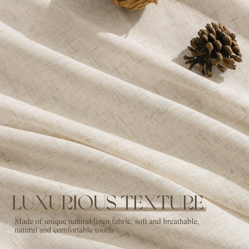Jowels Flax Linen Beige Curtains 84 inches Long 2 Panel for Living Room Back Tab Pocket Drapes Semi Sheer Privacy Khaki Window Curtain Country Rustic Farmhouse Cloth Curtain for Dinning Room Tan - Image 2