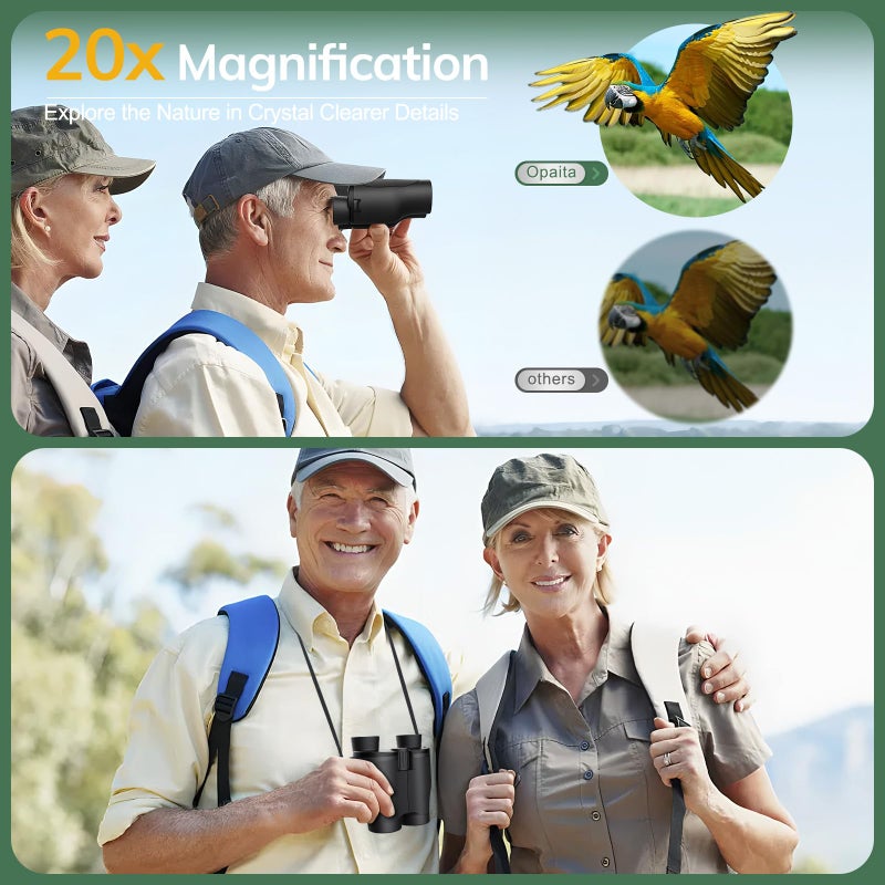 opaita Compact Binoculars for Adults High Powered - OPAITA 20x32 Small Binoculars for Adults Kids with Low Light Vision for Hunting Cruise Ship Travel Concert Hiking - Image 2