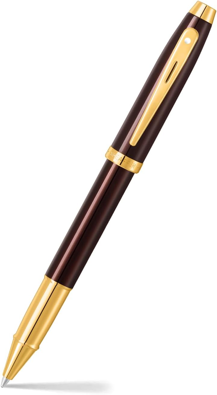 SHEAFFER قلم رولر شيفر 100 9370 بني قهوة لامع مع حواف ذهبية PVD متوسط - Image 1