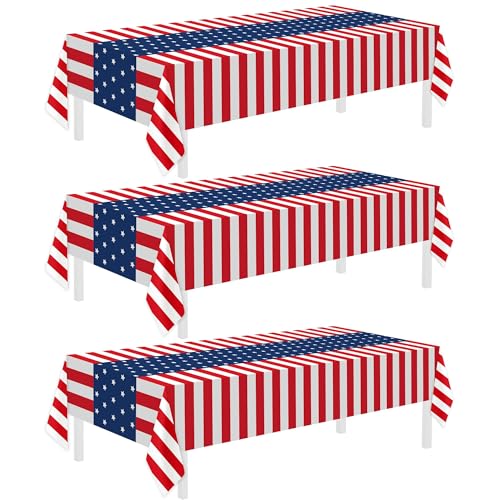 Childom 3 Pack Patriotic Tablecloth,Disposable Plastic Tablecloth 54"x108" Patriotic Decorations,Birthday Party Table Cloth for Kids,Patriotic Themed Party Supplies for Outside,Picnic,Camping,Memorial - Image 1