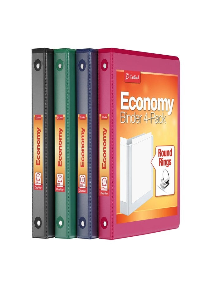 Cardinal 3 Ring Binders, Binders for School and Office, Durable 1 Inch, Round Rings, Holds 225 Sheets, ClearVue Presentation View, Non-Stick, Assorted Colors, 4 Pack (1017672) - Image 1