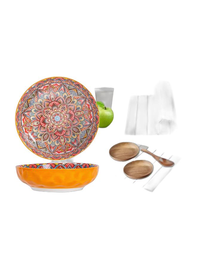 طقم 2 من أطباق السلطة الخزفية البوهيمية، أطباق تقديم خزفية كبيرة، وعاء حساء، أطباق عشاء 10 بوصة للمكرونة، أطباق تقديم زخرفية بوهيمية للتسلية، أطباق فواكه ملونة زاهية للحفلات، ديكور منزلي وحصيرة تجفيف كبيرة من الحجر للمطبخ، 24"(ط)×16"(ع) حصائر تجفيف صحون سريعة الجفاف فائقة الامتصاص قابلة للطي، حصائر صديقة للبيئة من الأرض الدياتومية للأطباق والزجاجات والأكواب (أبيض، كبير) حزمة - Image 1