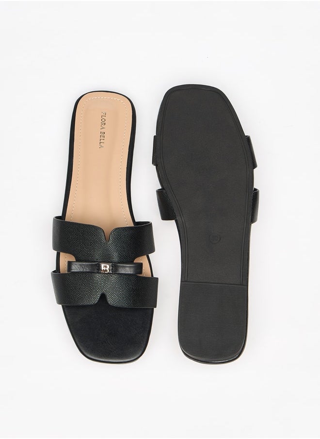 Flora Bella By Shoexpress - Monogram Print Slip-On Sandals with Bow Applique - Image 1