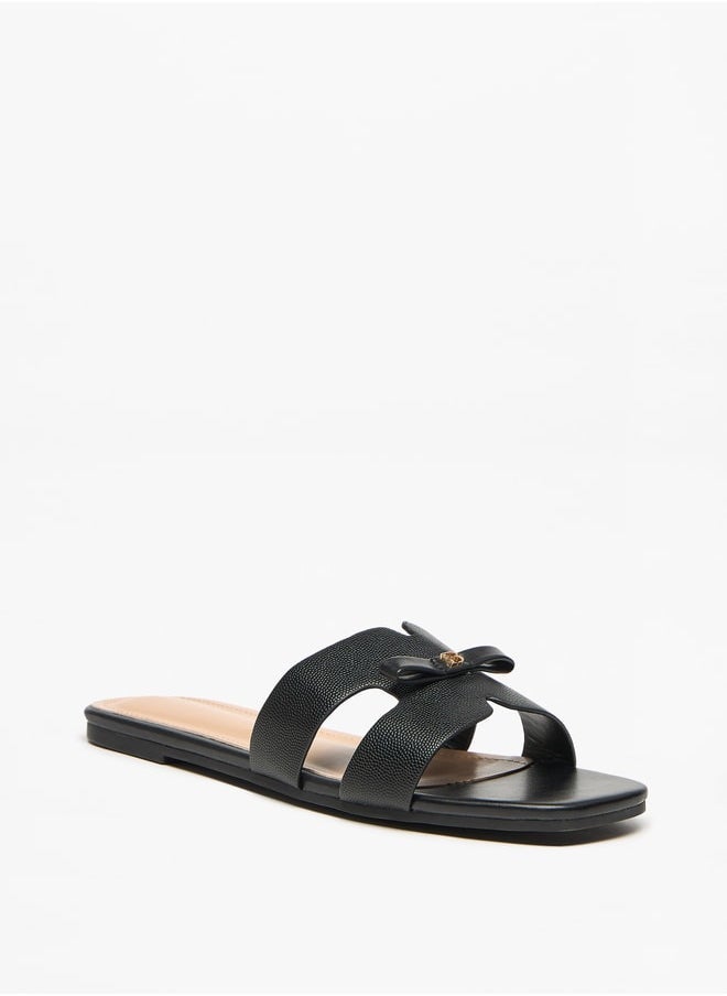 Flora Bella By Shoexpress - Monogram Print Slip-On Sandals with Bow Applique - Image 1