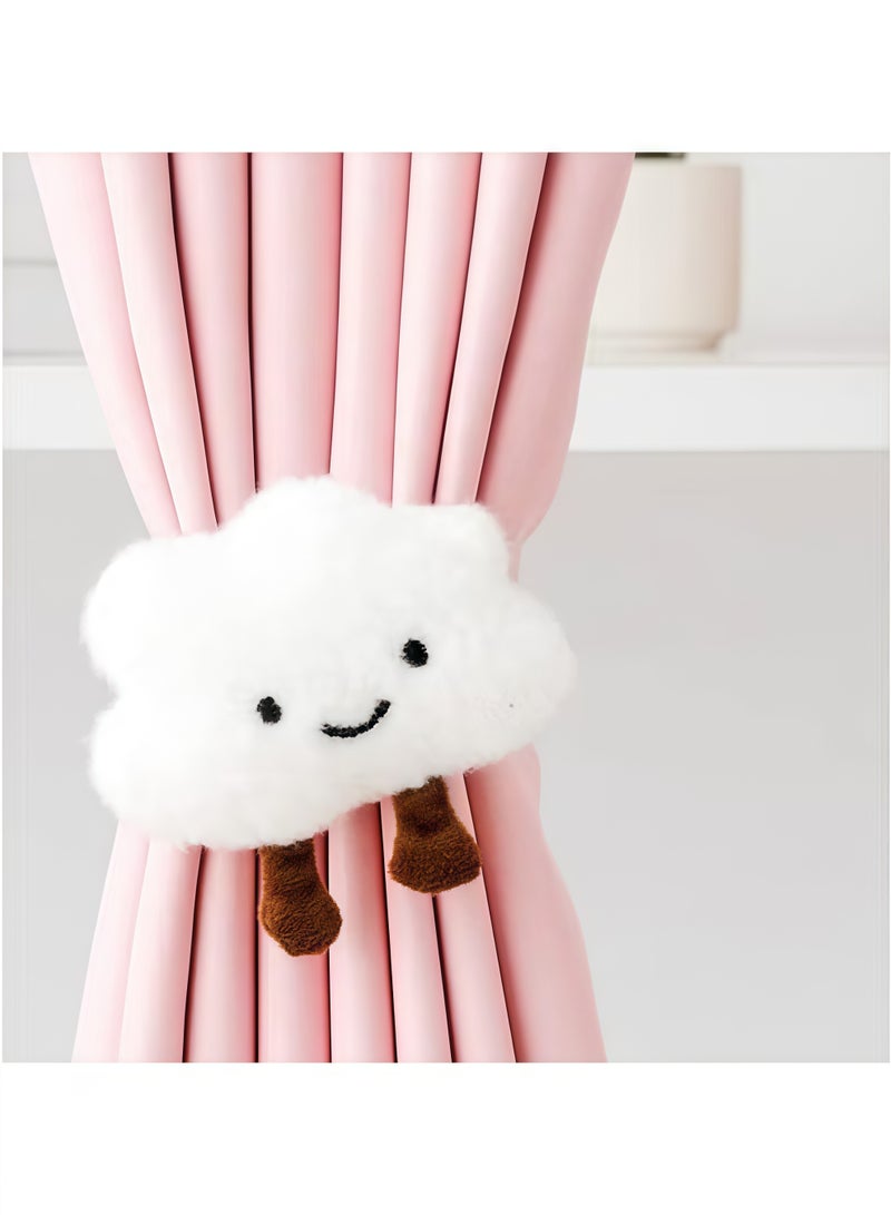 حامل ستائر على شكل نجمة وسحابة من قطعتين مع مشبك لتزيين غرفة الأطفال، مشبك ستارة كرتوني، مشبك ربط الستارة، مشبك ستارة على شكل حيوان قطيفة، ديكور نافذة حضانة الأطفال (أبيض) - Image 4