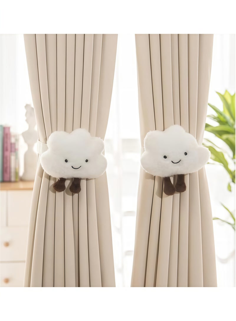 حامل ستائر على شكل نجمة وسحابة من قطعتين مع مشبك لتزيين غرفة الأطفال، مشبك ستارة كرتوني، مشبك ربط الستارة، مشبك ستارة على شكل حيوان قطيفة، ديكور نافذة حضانة الأطفال (أبيض) - Image 1