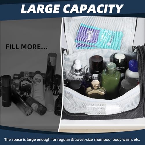 Buruis Large Capacity Toiletry Bag for Women and Men, Hanging Toiletry Organizer Cosmetics Makeup Bag, Water-resistant Dopp Kit Shaving Bags for Full Sized Toiletries, Travel Essentials (Black) - Image 5