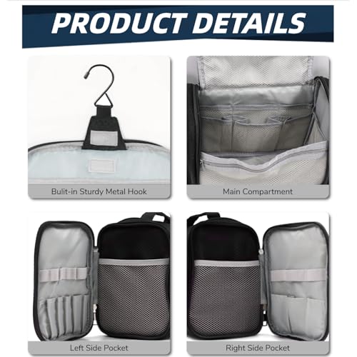 Buruis Large Capacity Toiletry Bag for Women and Men, Hanging Toiletry Organizer Cosmetics Makeup Bag, Water-resistant Dopp Kit Shaving Bags for Full Sized Toiletries, Travel Essentials (Black) - Image 3