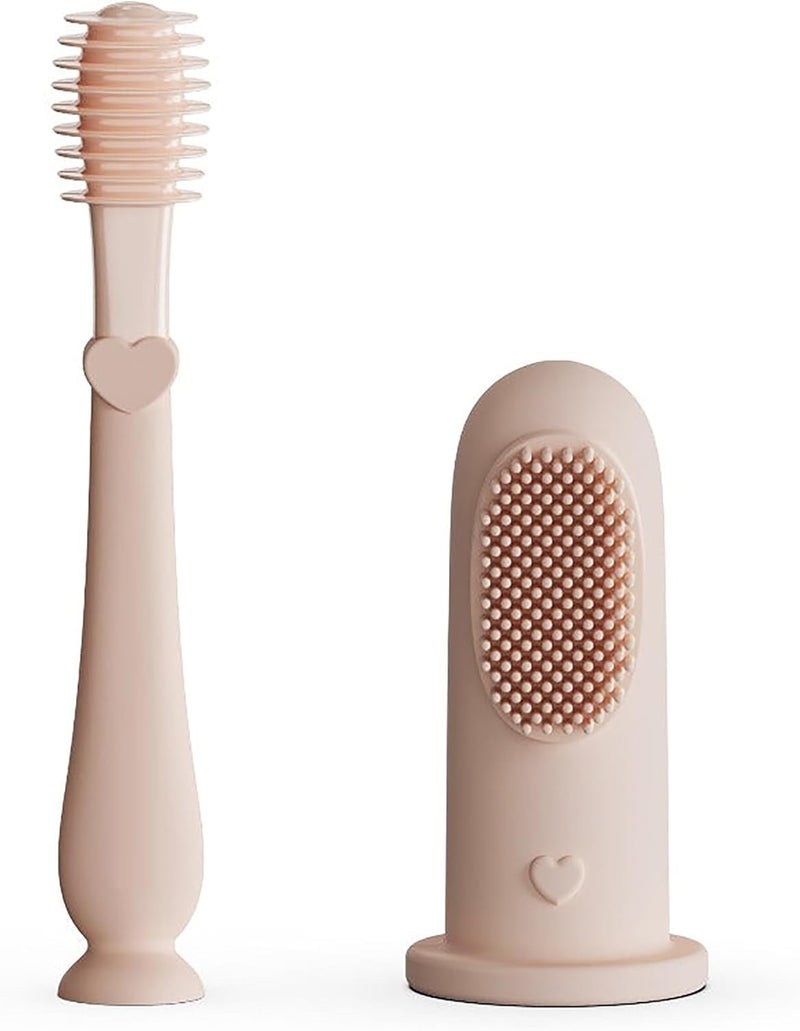 BSITFOW Dual-Sided Baby Finger Toothbrush,Oral Care Set for Baby,Silicone Baby Toothbrush with Suction Base,Kids Finger Toothbrush Tongue Oral Cleaner Kit (2 pcs-1 set)(Multicolor) - Image 1