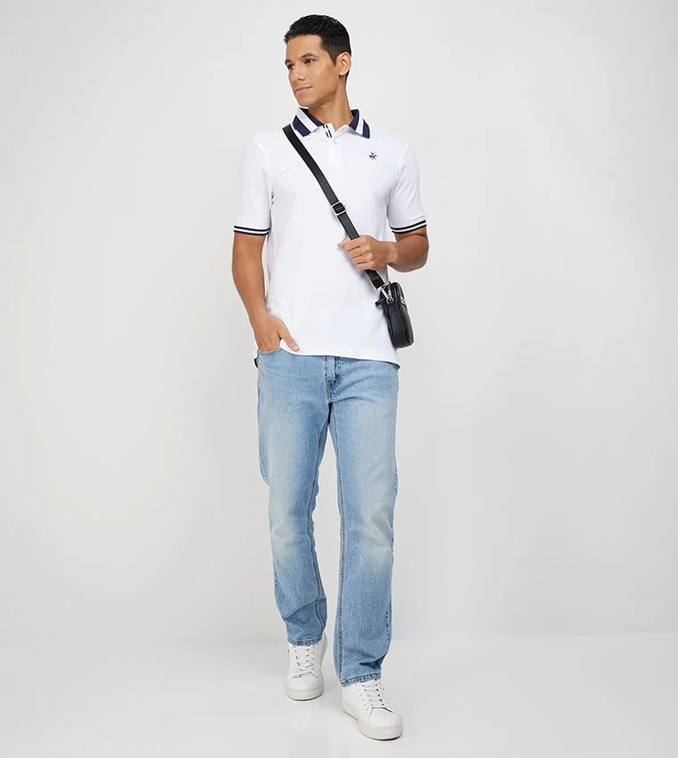 BEVERLY HILLS POLO CLUB  White Skinny Fit Polo T-Shirt for Men | Best Price UAE