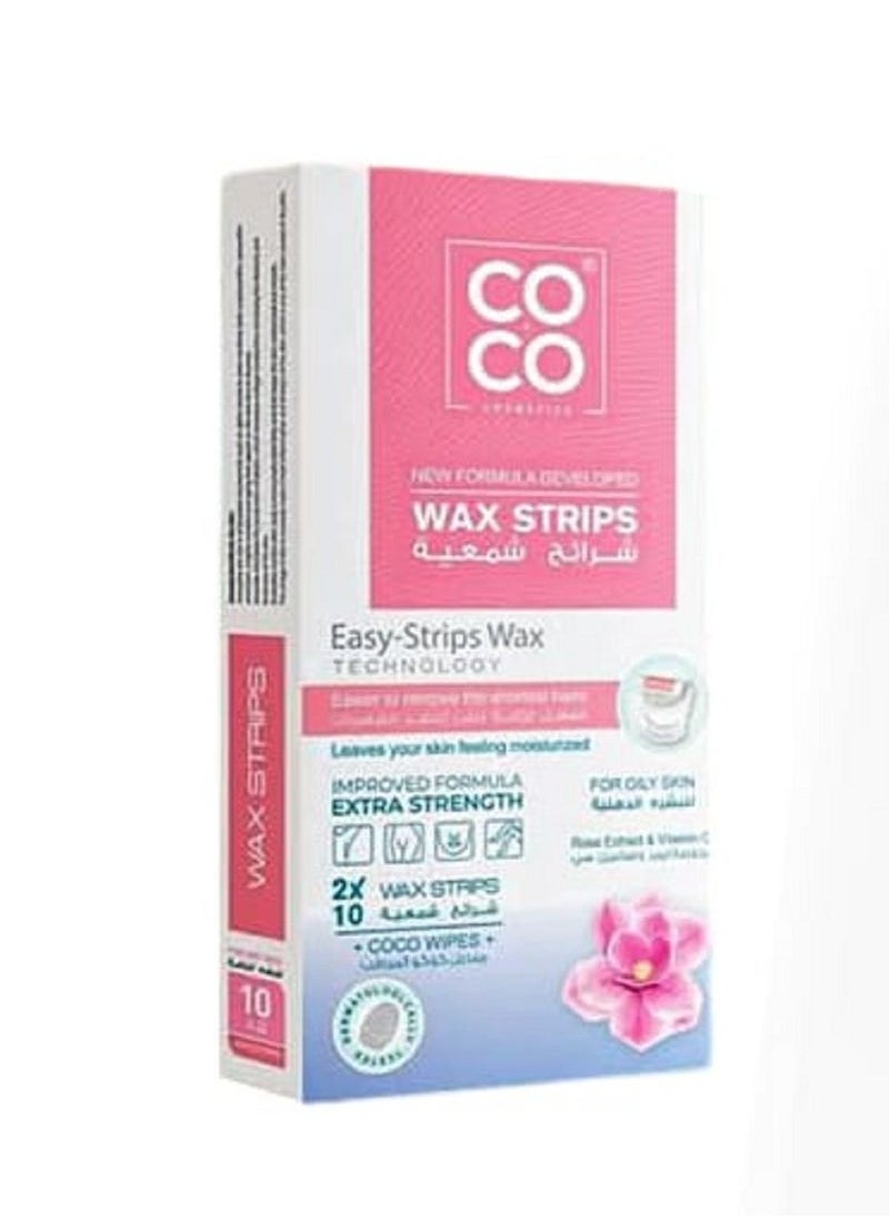 Coco wax strips - Extra strength formula for oily skin with rose extract & vitamin C