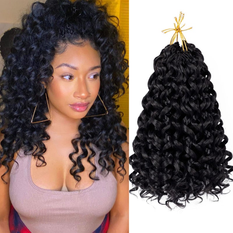 Eerya 7 Packs GoGo Curl Crochet Hair 12 Inch Short Curly Crochet Hair for Women Beach Curl Water Wave Deep Twist Crochet Braids Synthetic Braiding Hair Extensions (12 Inch, 1B) - Image 1
